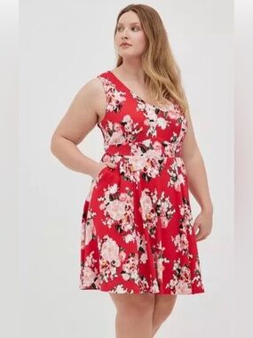 torrid Red Floral Fit-and-Flare Dress